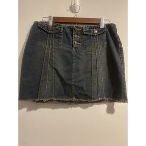 VTG Squeeze Stephen Hardy Mini Skirt Dark Wash Denim Size 9/10‎ Button Fly